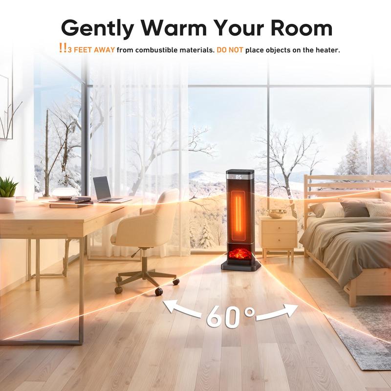 【Clearance Deal】24inch Space Heaters for Indoor Use, Portable Heater with 3 Light Colors, Adjustable Thermostat with Remote, Tip-over Protection Up to 95°F, 60°Oscillation,stop operating 30 seconds after the power is cut off.