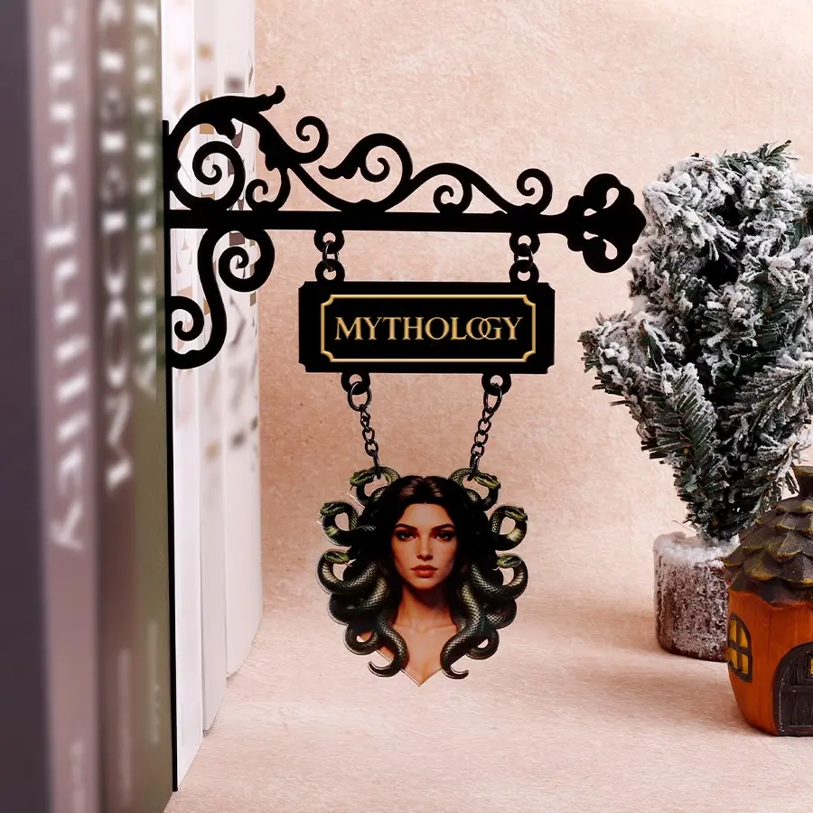 Metal Bookshelf Divider, Mythology Theme, Home Library Decor, Decorative Book Gift, Library Organizer, Bookshelf Decoration, 2D Flat Design