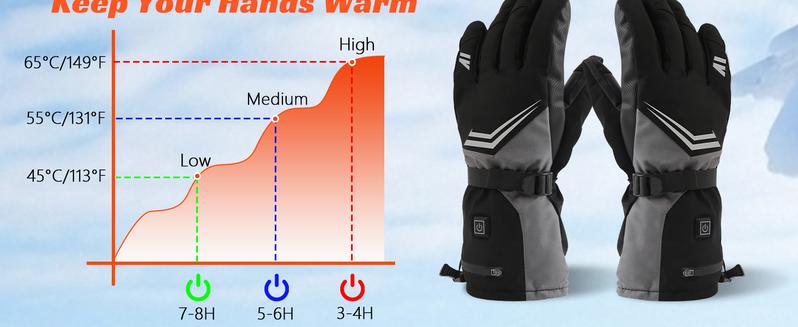 Winter Electric Heated Gloves with Light, USB Touchscreen Gloves for Men & Women - Hand Warmers with Finger Heating, 5V 7500mAh Battery for Hunting, Fishing, Skiing, Motorcycle