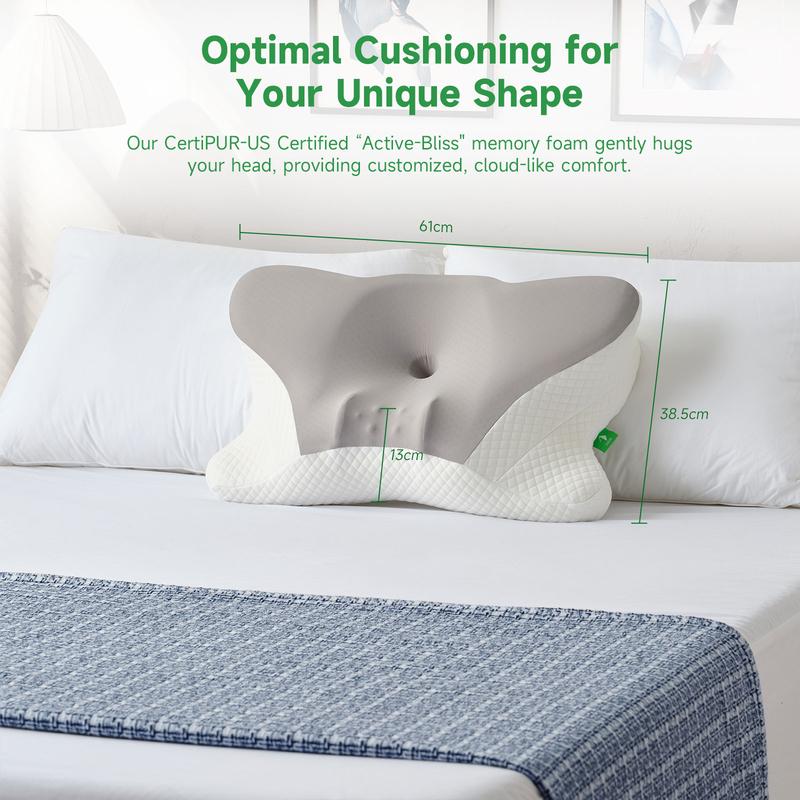 VIZIM Ergonomic Infinity Pillow, Cervical Memory Foam Pillow for Relaxation & Fatigue Relief, High Density Slow Rebound, Breathable Orthopedic Bed Pillow for All Sleepers