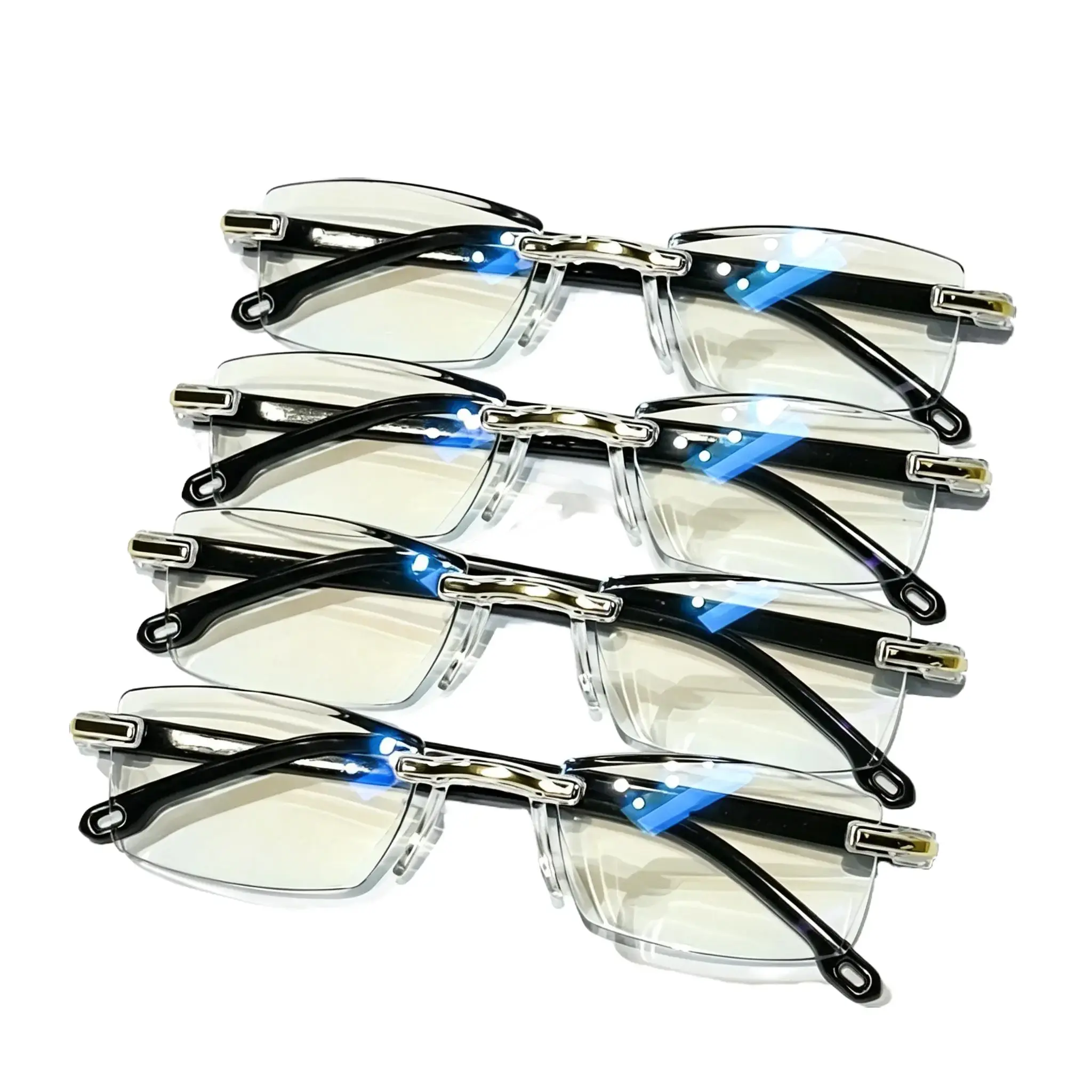 4-Pack Rimless Square Blue Light Glasses for Men Self-Adjusting Far Near Vision, Anti-Blue Light, Resin Lens Reading Eyewear, Glasses Blue Light Anti Bluelight Glasses Blue Light Eyeglasses