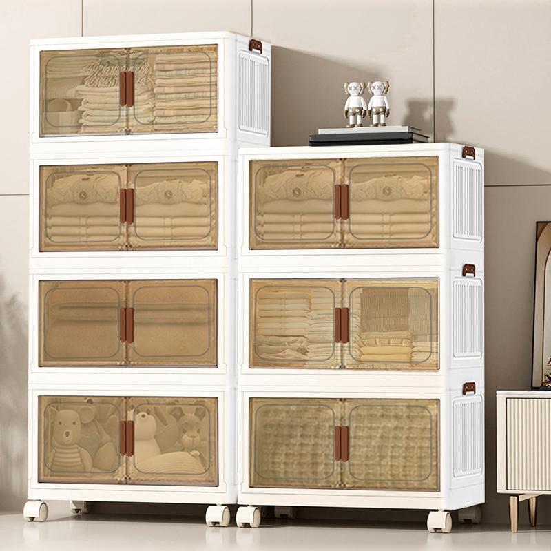 70CM-2/3/4/5 Layers    plastic folding storage box with multi-layer, stackable storage box with wheels, suitable for home storage of books, clothes, toys, closet, wardrobe, bedroom, bathroom, office, basic bedroom furniture Storage Box