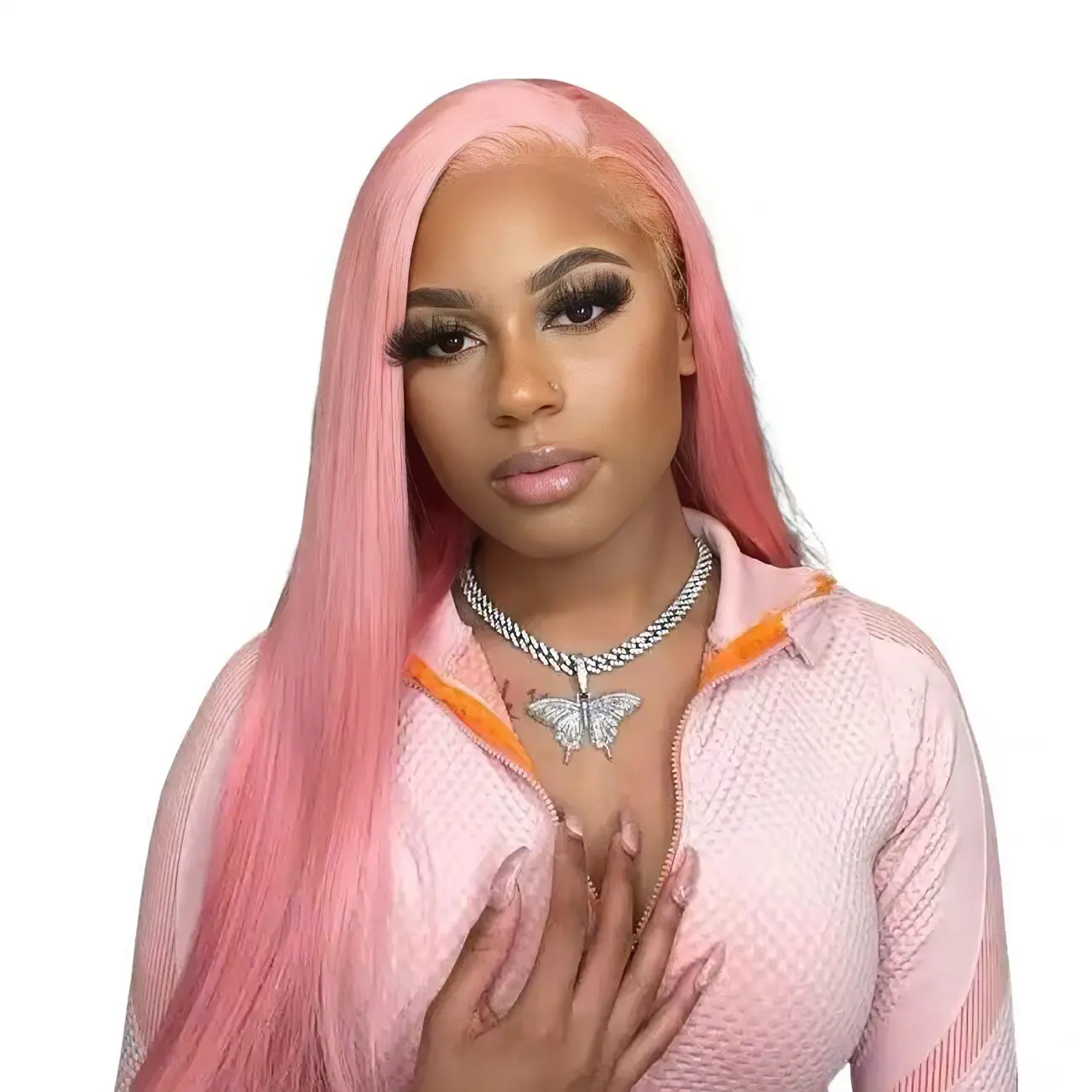 ISEE HAIR Salmon Pink Straight Human Hair Wig 13x4 Lace Front Pre-Plucked Natural Hairline Front Wig Human Hair