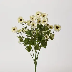 Mini Cream Gerbera Daisy Bush Silk Faux Floral Stem Bouquet - 21"