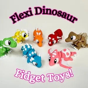 3d Printed Fidget Toys- Dinosaur Set - Articulating Fidget Dinos in Vibrant Colors for Kids Play