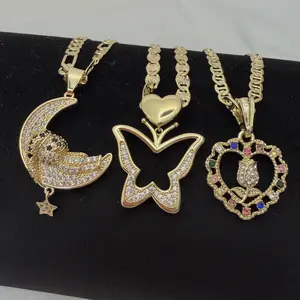 Bear Butterfly Heart Rose Necklace 14k Gold Plated