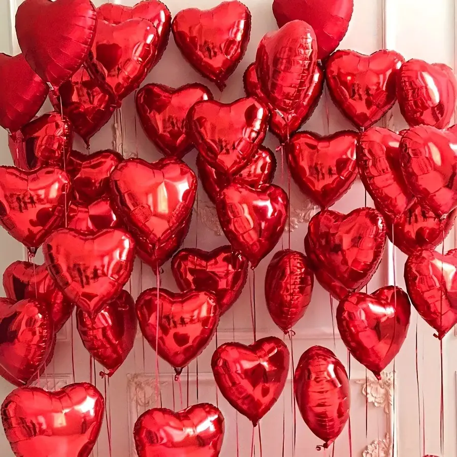 21 Heart-Shaped Balloons, 10 Inch Aluminum Foil Heart Balloons, Birthday Party Wedding Valentine's Day Decorations, Love Balloons, Balloon Party Supplies, Balloon Set