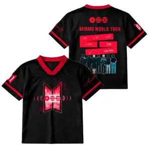 Bangtan Arirang World Tour Football Jersey, Black Red K-Pop Fan Graphic with Member Lineup Tour Design, Perfect Gift for ARMY Fans