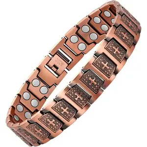 99.9%pure copper, magnetic cross with 3500 Gauss magnets, adjustable with an adjuster included, hypoallergenic for wellness and health, suitable for gifting to yourself, your loved one, and father, a strong bracelet for men