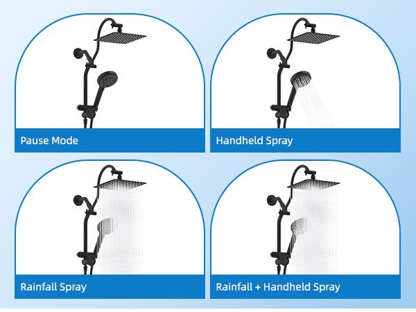 Hibbent Upgraded All Metal 10"Rainfall Showerhead Combo, High Pressure Shower Head with 10-Spray Mode Handheld, Innovative 4-way Diverter with Pause Mode, 71'' Shower Hose and Handheld Holder, Black