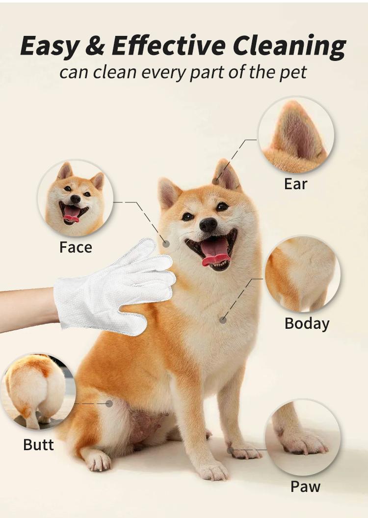 Pet Glove Wipes for Dogs and Cats, One-Step Rinse-Free Cleaning, Deep Clean & Odor Control, Extra Thick Grooming Gloves for Sensitive Pets