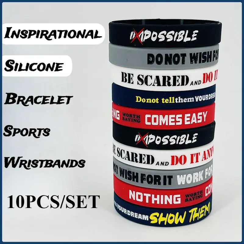 10-Pack Motivational Silicone Wristbands with Dreams-Focused, Optimistic Messages - Waterproof Athletic Bracelets for Men, Teens, Encouragement, Men's Accessories, Youth, Comfortable, Studying, Mix‑Match Moods