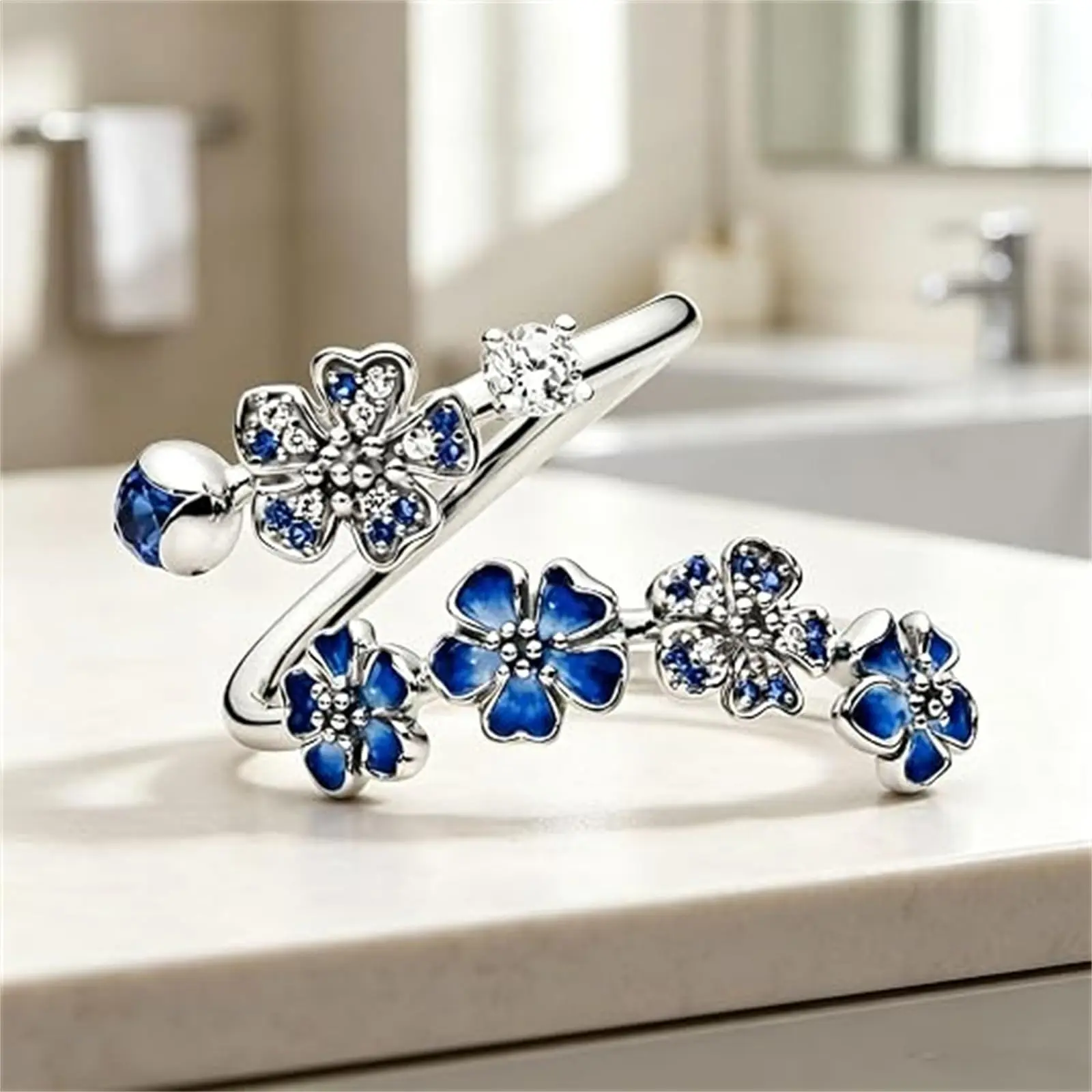 Peach Blossom Adjustable Pink Flower Costume Ring - Washable, Fade-Resistant Cute Everyday Jewelry for Girlfriend, Bff