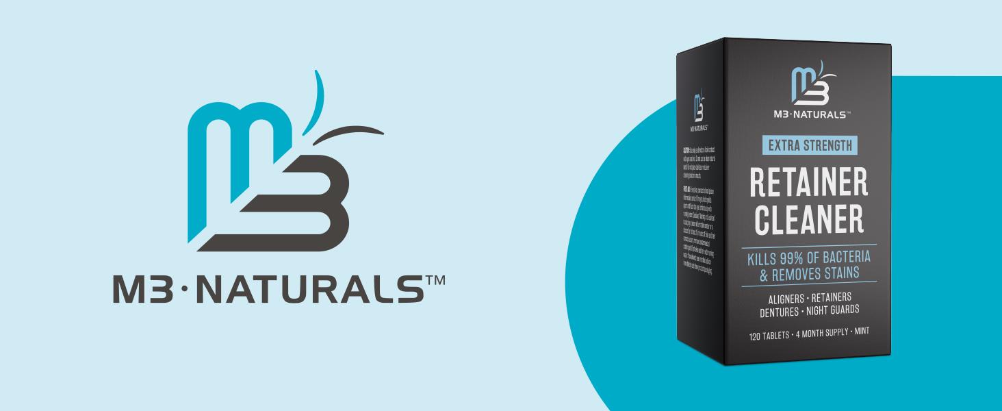M3 Naturals Extra Strength Retainer Cleaner Tablets - 120 Mint Whitening Dental Cleanser Tablets for Dentures Retainers Aligners & Mouth Guards - Kills 99% of Bacteria & Removes Tough Stains - Dental Hygiene M3 Naturals Extra Strength Retainer Cleaner Tablets - 120 Mint Whitening Dental Cleanser Tablets for Dentures Retainers Aligners & Mouth Guards - Kills 99% of Bacteria & Removes Tough Stains - Dental Hygiene