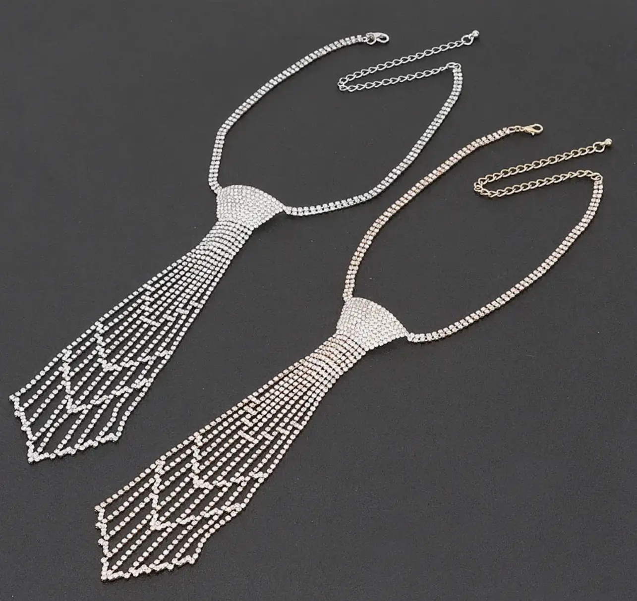 Glamour Rhinestone Necktie Necklace