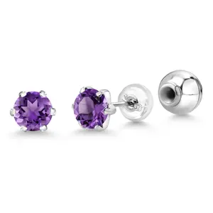 6MM Round Gemstone Birthstone Stud Earrings For Women | Pure PT900 Platinum 900 Six Prong | Platinum Earrings For Women Men