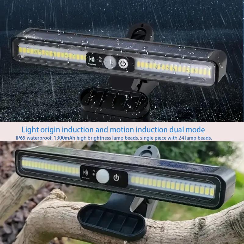 1PC Solar-Powered Clip-On Light with Auto On/Off, Motion Sensor, 3 Lighting Modes, Extended Run Time, IP6 Waterproof Rating—Ideal for Gardens, Outdoor Spaces, Camping Fences, Emergency Lighting, and more.