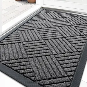 Front Door Mat outside Entrance 29.5X17, Absorbent, Heavy Duty Sturdy Natural Rubber Doormat Indoor Outdoor, Stain and Fade Resistant, Non-Slip Low Profile Floor Mat for Entryway, Grey Diamond OLANLY