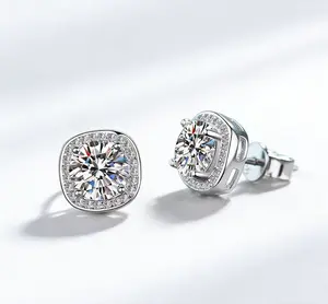 #46 (Princess Earrings）925 Sterling Silver Synthetic Moissanite Earrings
