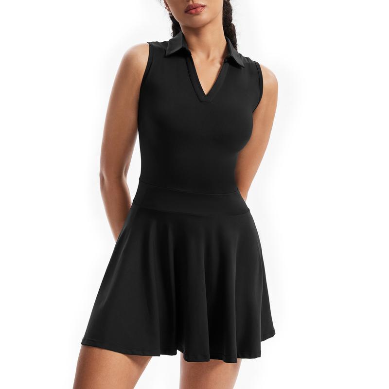 Women's 2 in 1 Drawstring Athletic Tennis Golf Dress Underneath Workout Active Mini Tennis Attire with Built-in Shorts, Dress for Women, Solid Sleeveless Pocket Dress, Tracksuit Ladies Sportswear for Exercise Pickleball, Gym Wear, Athletic Dress