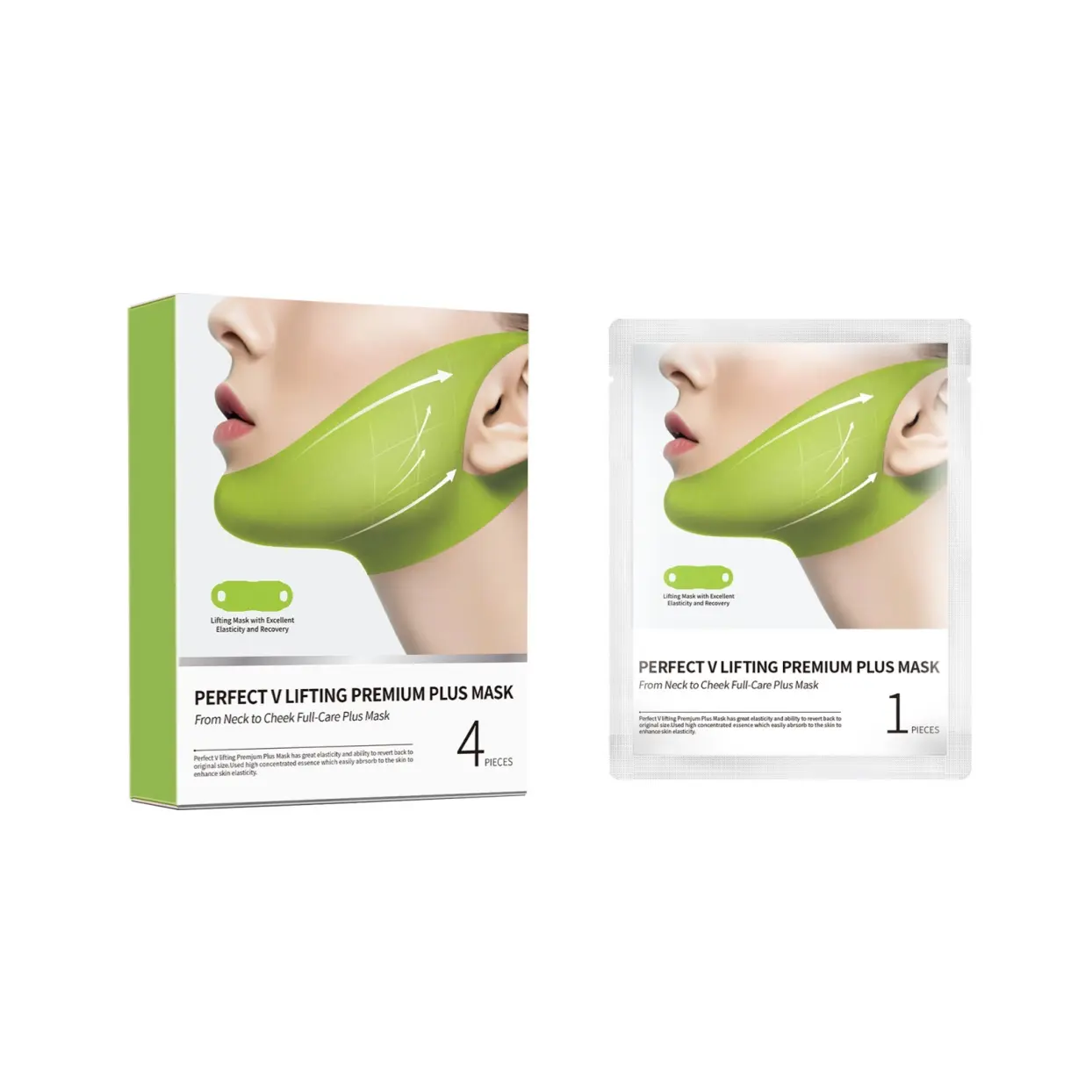 V-Shape Lifting Mask Set, 4 Pcs Chin Lift Masks per Box,Double Chin Strap with Peptides and Collagen, HydratingBrightening Tightening Mask Kit