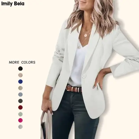 Imily Bela Womens Casual Blazers Open Front Long Sleeve Work Office Suit Jackets Blazer Fitted Basic Lapel Collar with Button Design & Pockets