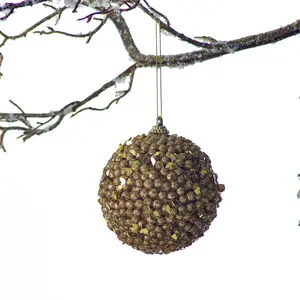 Gold Glitter & Sequin Holiday Snowball Christmas Ornament