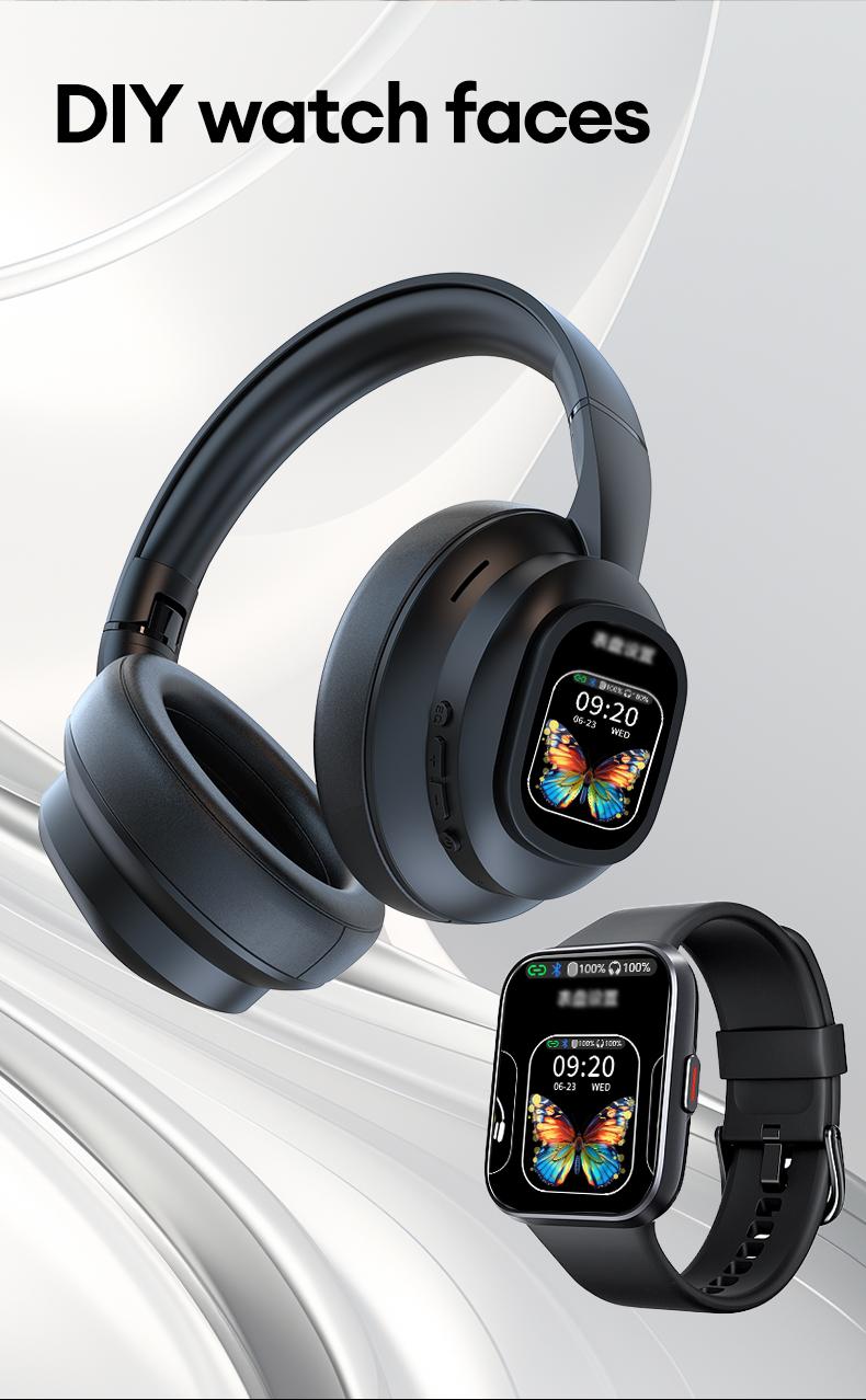 MGALL X1 Pro Wireless Bluetooth 6.0 Headphones with Detachable Full Color LCD Touch Screen, Support Customizable Screen Wallpaper, Audio Headset for Music & Phone Calls