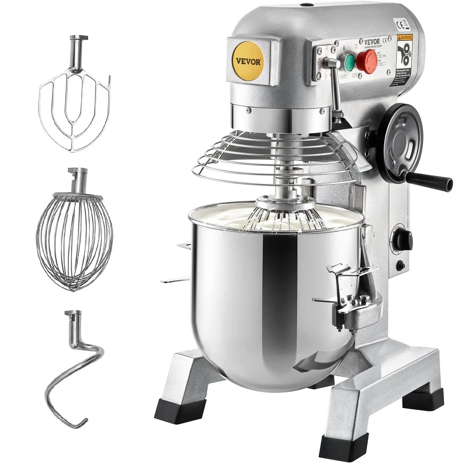 【Summerfinds】VEVOR Commercial Food Mixer,  , 15Qt Commercial Mixer with Timing Function, 500W Stainless Steel Bowl Heavy Duty Electric Food Mixer Commercial with 3 Speeds Adjustable 113/184/341 RPM, Dough Hook Whisk