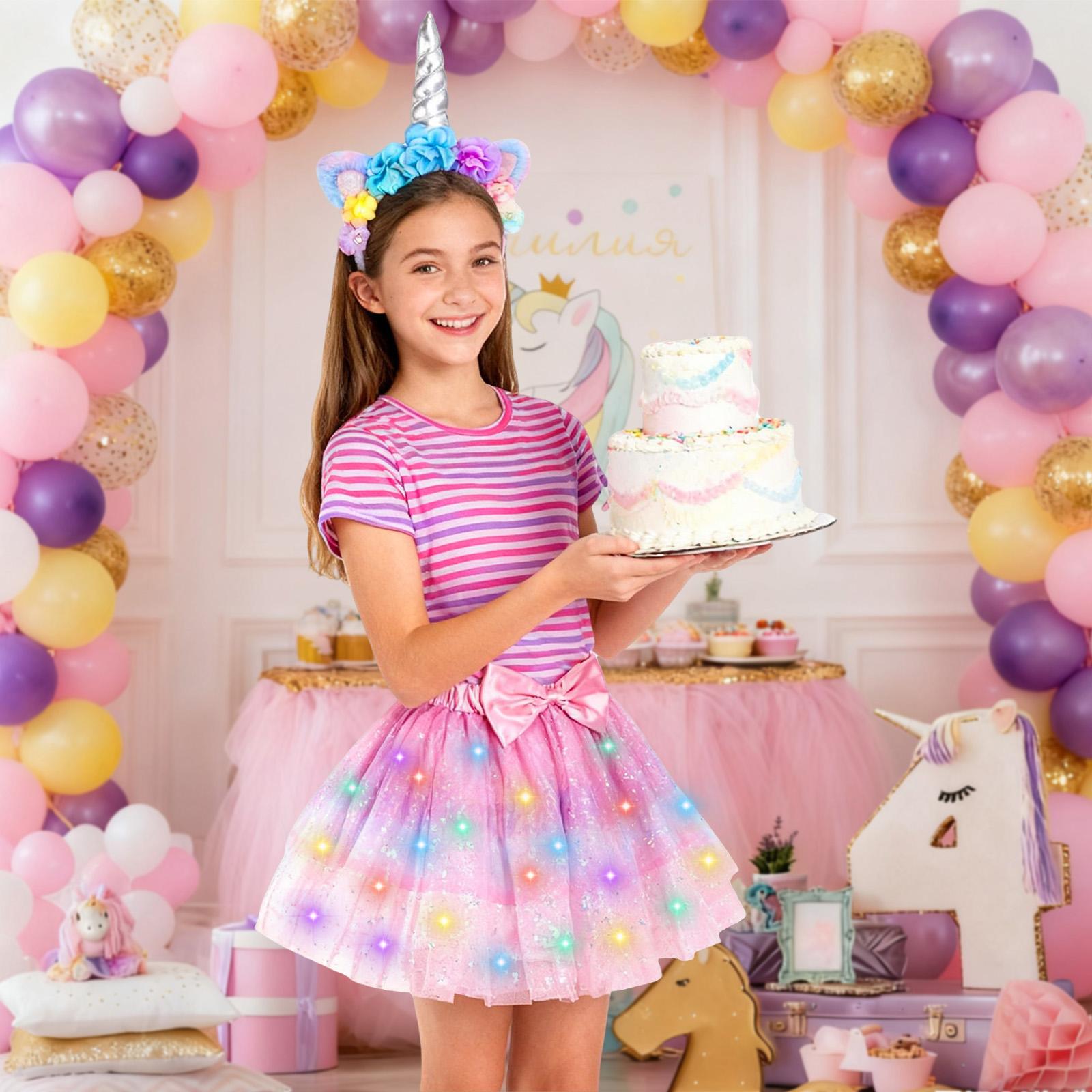 PinkSheep Girls Costume Set,Led Light Up Girls Tutu Skirt with Ear Headband Bow, Kid Party Outfit Costume Christmas