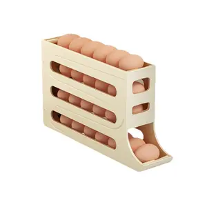 2 PCS Automatic Rolling Egg Storage For Refrigerator, Fridge Organizer, Space Saving Refrigerator Egg Holder For Fridge ,Holds 28 Egg Storage，for Refrigerator,Kitchen,Cabinets,Tabl (creamy white)