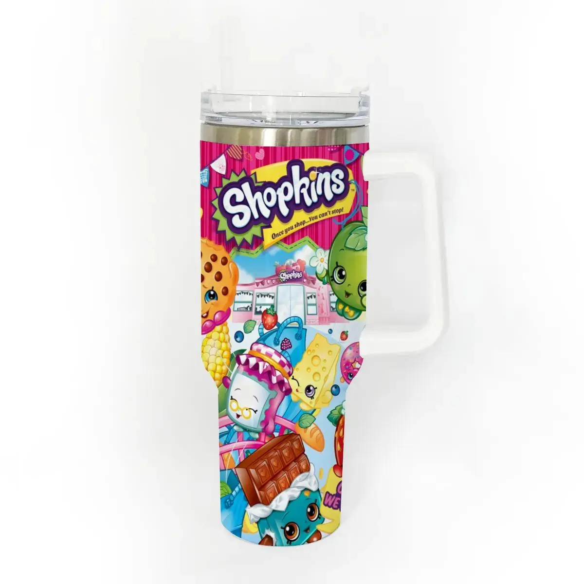 40oz Stainless Steel Tumbler, 1 Count Shopkins Pattern Insulated Water Bottle, Stainless Steel Thermos, Stainless Steel Flask, Drinking Cup for Home Office School, Boyfriend Gift, Drinkware, Summer Cool Bottle