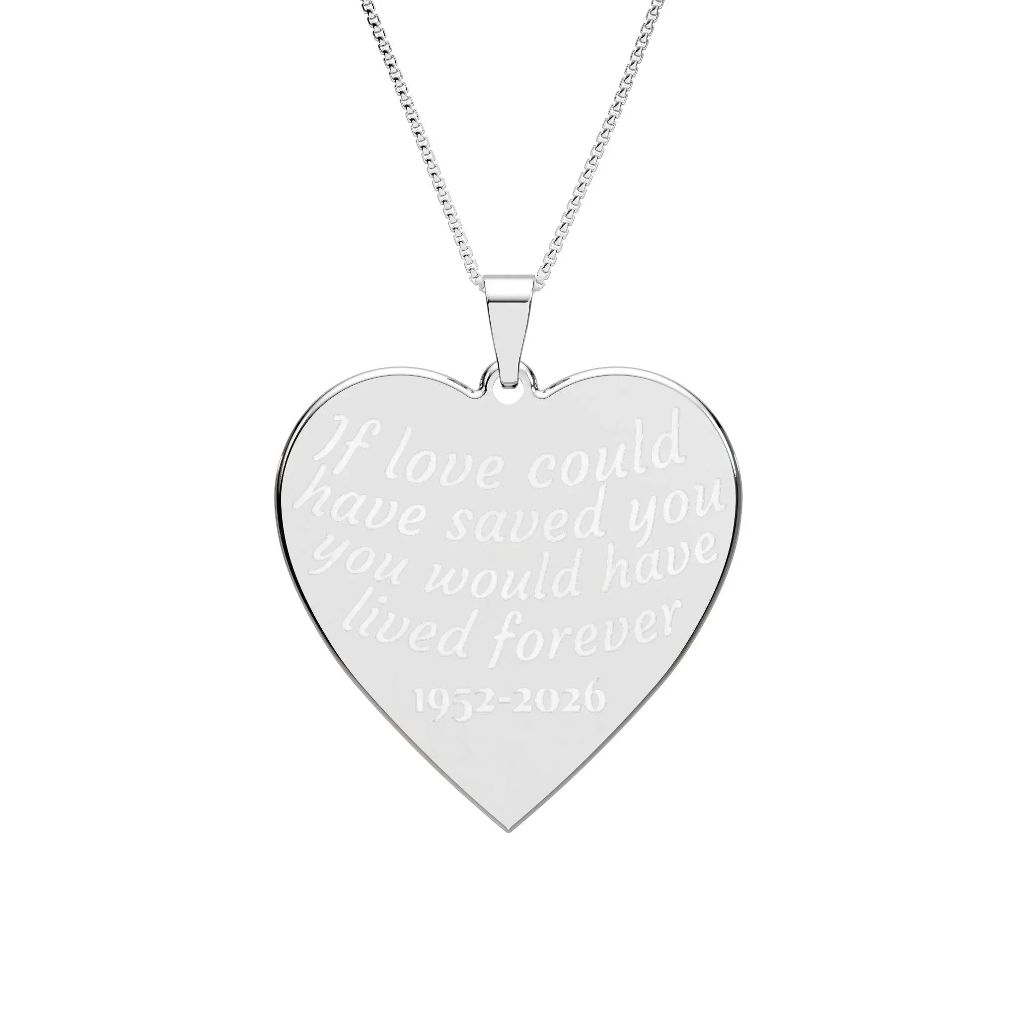 Engraved Heart Pendant Necklace, Personalized Memorial Jewelry with Heart Shaped Box