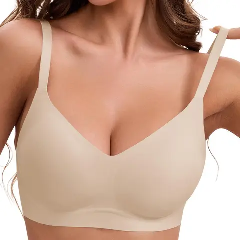 Imily Bela Womens Comfortable Wireless Bras Push Up Bralettes Seamless Tshirts Bras Deep V Everyday Bras