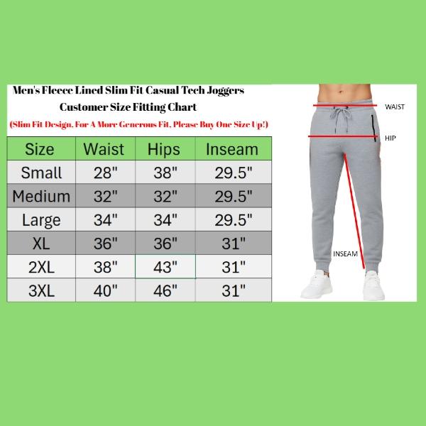 3 PACK: Men's Fleece Lined Slim Fit Casual Tech Jogger Sweatpants Zipper Pockets