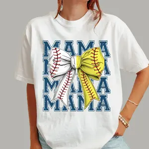 Softball Baseball Mama Shirt, Game Day, Mama Shirt, Team Spirit, BaseballSoftball Bow Shirt, Half Baseball HalfSoftball Coquette Shirt