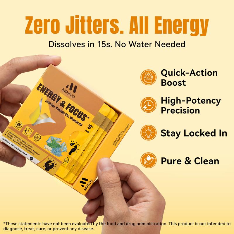 MiHiYo Energy & Focus Dissolvable Oral Strip, Sugar-Free, 15s Fast Melt, Pocket-Sized