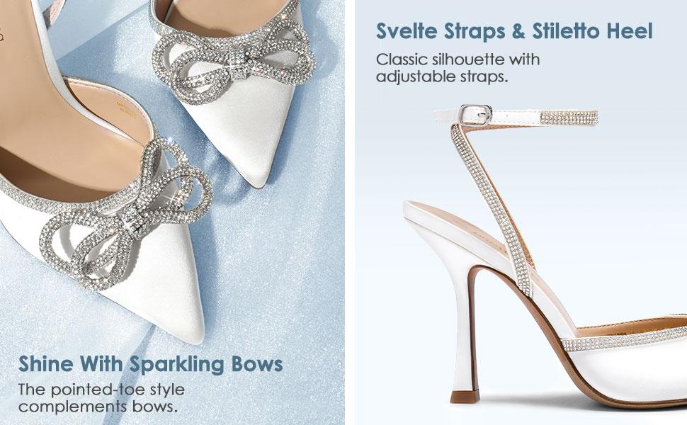 DREAM PAIRS Destiny Rhinestone Strapped Flare High-Heel Pumps for Women