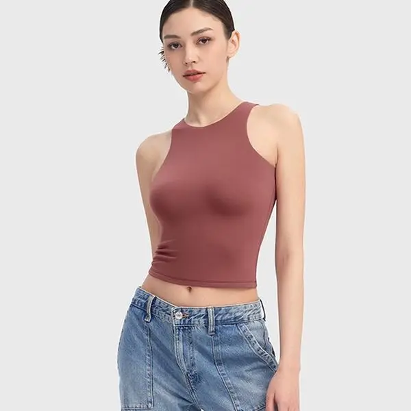PUMIEY Women's Crew Neck Crop Tank Top, Comfortable Buttery Soft Smoke Cloud Fabric, Fitted Sleeveless Top for Going Out Summer, Minimalist, Breathable,back to school,back to school shopping, Short