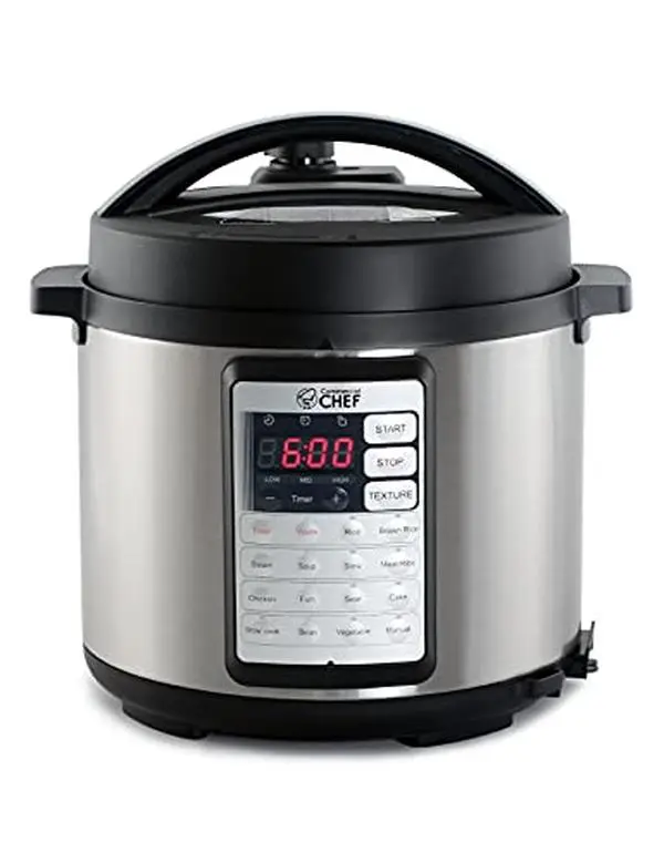 Commercial Chef Electric Pressure Cooker 6.3 Quarts, 24-Hour Preset Timer, Stainless Steel Interior with Safety Features