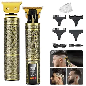 Professional Hair Trimmer with LED Display - Vintage Eiffel Tower T-Blade Clipper, 7000RPM Quiet Motor, 3 Limit Combs for Barbershop & Home Use