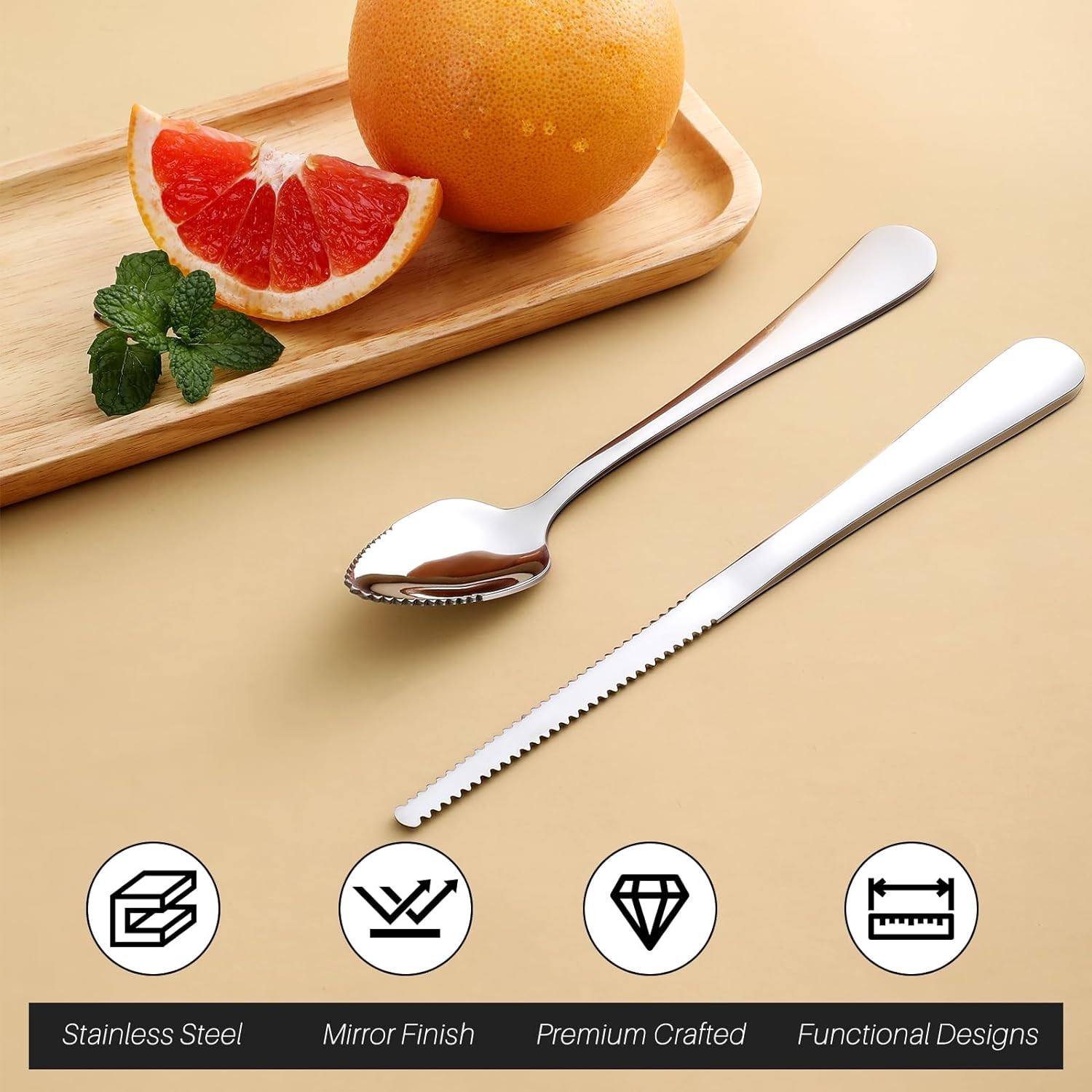4-piece Grapefruit Spoons and Grapefruit Knife, 18/8 Stainless Steel Cutlery Tableware