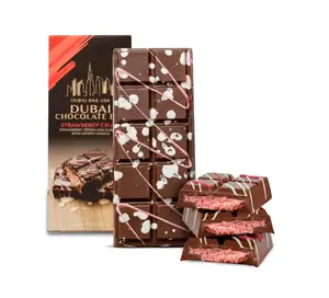 Dubai Chocolate Bar Strawberry Crush – 2.47oz Premium Chocolate with Strawberry & Crispy Kataifi Filling – Dubai Knafeh Dessert Inspired – Made in USA (1 Pack)