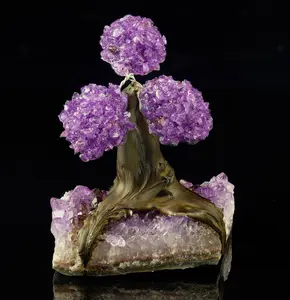 Handcrafted Amethyst Gemstone Tree on Amethyst Base - Crystal Bonsai Design