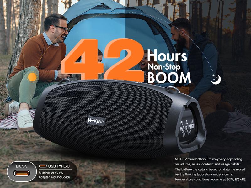 W-KING Portable Speakers Bluetooth Wireless 120W MAX IPX6 Waterproof 3 Passive Radiators Deep Bass DSP 42H PowerBank EQ Party Outdoor Speaker Audio Stereo Bluetooth 5.0 100ft Range