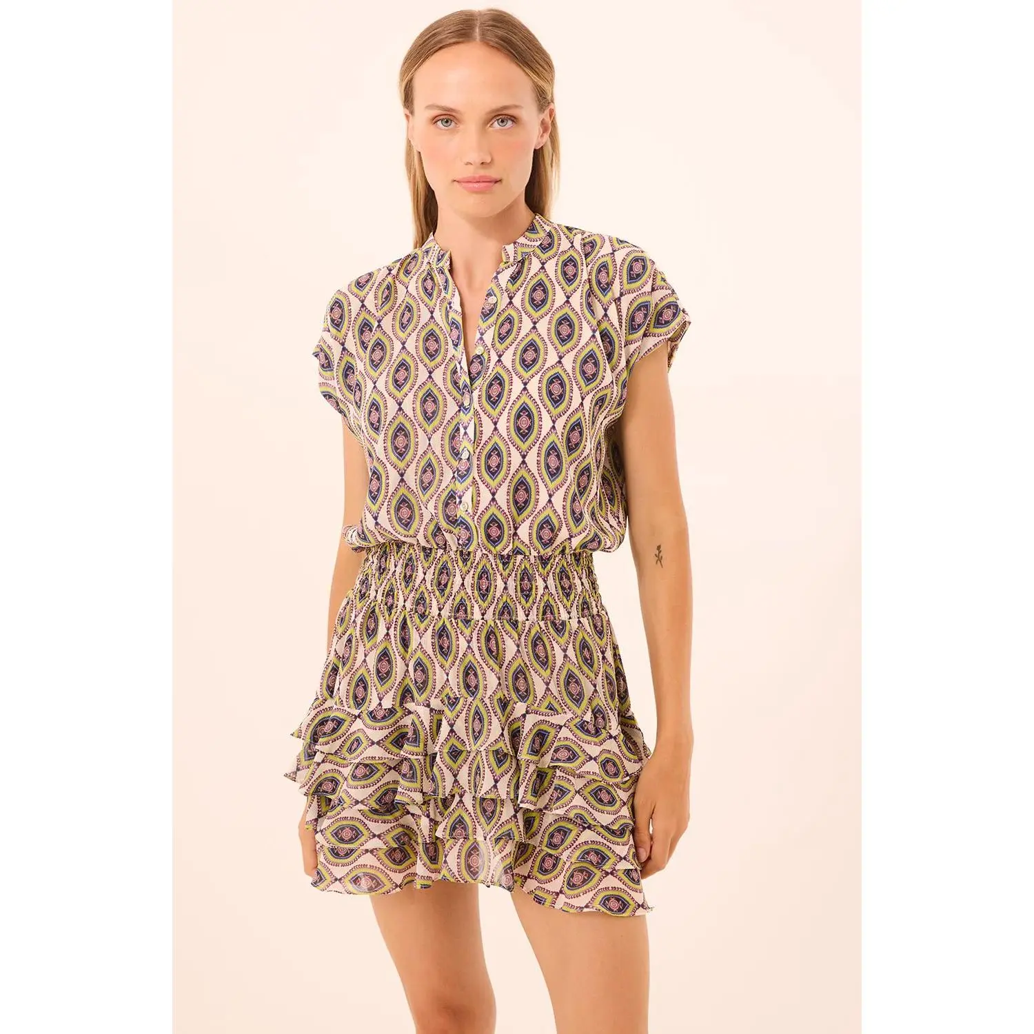 Misa Evie Dress in Mosaic in Mosaic Eye Chiffon