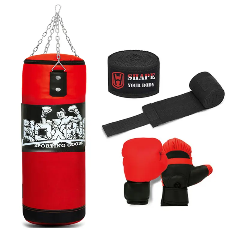 24'' Punching Bag for Adults,Men,Women,Kids, Hanging Punching Bag with Boxing Gloves, Chains, Wristband, Heavy Boxing Bag for Training, Karate, Kickboxing, Muay Thai -Unfilled (Red)