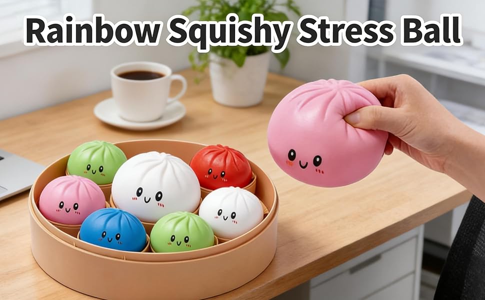 Squishy Dumpling Stress Balls for Adults, Dumpling Squishy Toys for Kids, Dumpling Fidget Sensory Toy,3.15 inches in Diameter Squeeze Dough Ball Stress Relief Toy, Stretchy Stress Ball Squish Toys