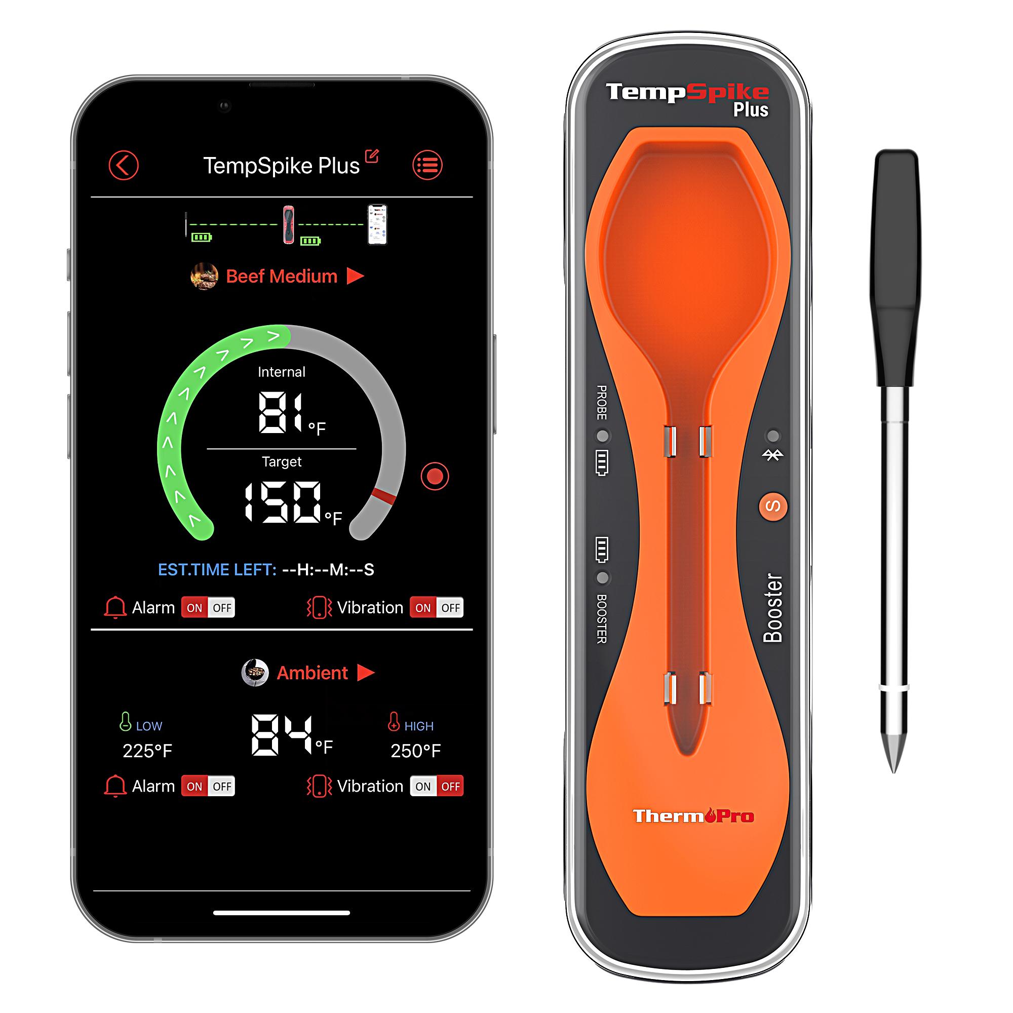 TempSpike Plus Digital Meat Thermometer with 600ft Bluetooth 5.2 Range & Color-Coded Probes for Cooking in Kitchenware
