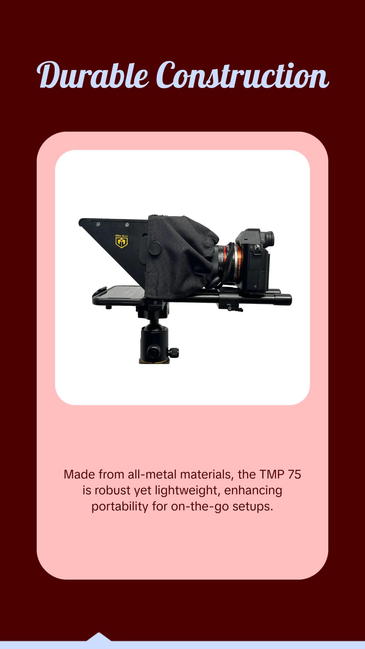 Glide Gear 3 in 1 TMP 75 Laptop Smartphone Prompt DSLR Video Zoom Teleprompter Glide Gear 3 in 1 TMP 75 Laptop Smartphone Prompt DSLR Video Zoom Teleprompter